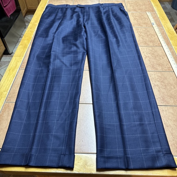 PAUL FREDRICK Men Suit 2 Piece Sz 50L Jacket Pants 44x32 Blazer Blue Plaid Wool - Picture 12 of 16
